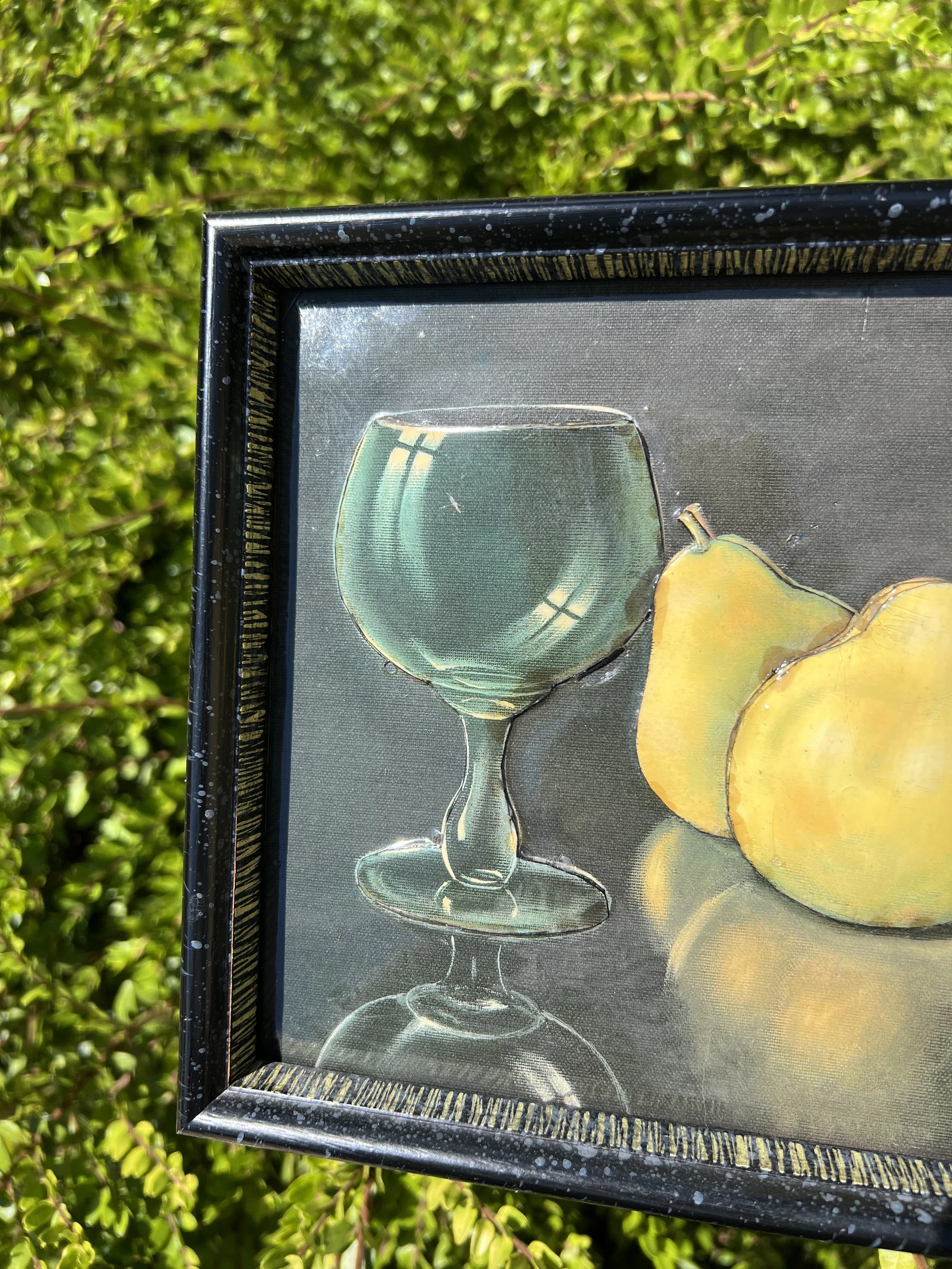 🍐 Op druk bord gesigneerd MLRomero – Stilleven met peren & glas – Vintage – photo 2